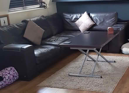 Photo of free Dark Brown leather corner sofa (Emlyn Gardens W3) #2