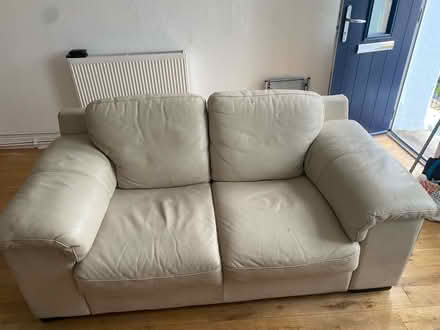 Photo of free White leather sofa and footstool (Brixham TQ5) #2