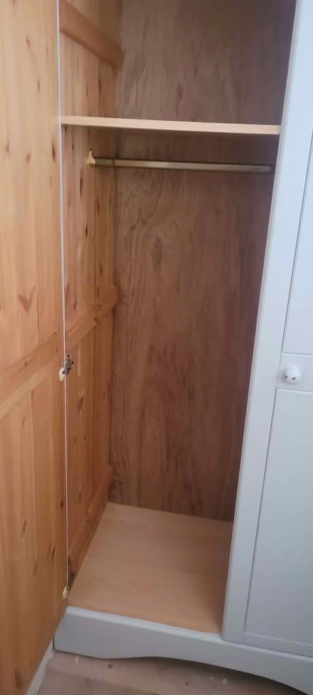 Photo of free Grey painted pine wardrobe with casters (Scale Hall LA1) #2