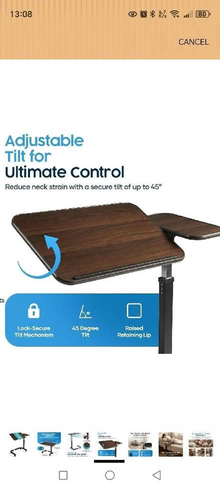 Photo of Over bed, tilting, adjustable table (Bowerham LA1) #1