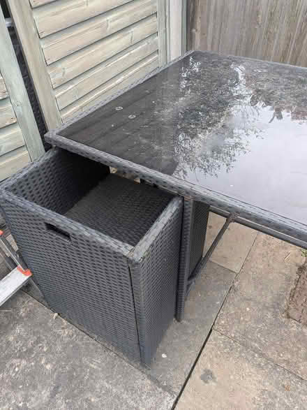 Photo of free Outdoor table and 3 x chairs (Condover, Shrewsbury) #1