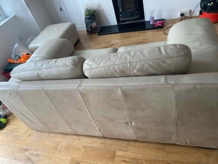 Photo of free White leather sofa and footstool (Brixham TQ5) #3