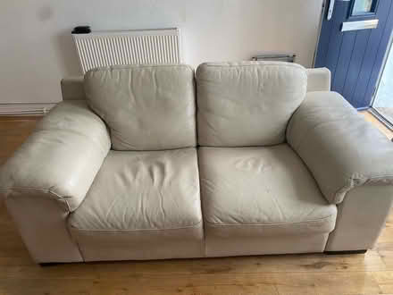 Photo of free White leather sofa and footstool (Brixham TQ5) #1