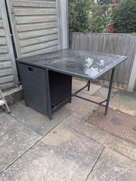 Photo of free Outdoor table and 3 x chairs (Condover, Shrewsbury) #2