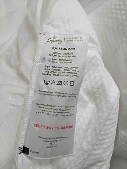 Photo of free Fogarty 10.5 tog double duvet (PO7) #1