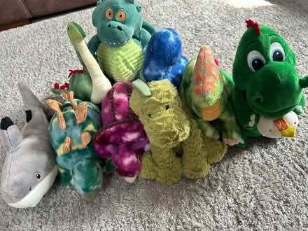 Photo of free 9 dragon/dino and shark teddies (Campbell Park MK9) #1