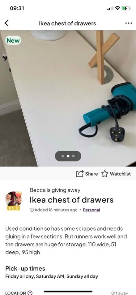 Photo of free Ikea chest of drawers HEMNES (Archway N19) #3