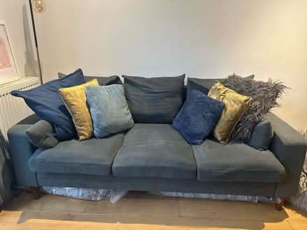 Photo of free 3 seater grey-blue sofa (Battersea Park) #1