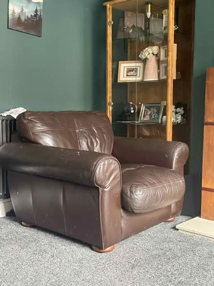 Photo of free Brown leather suite (Bury BL9) #2