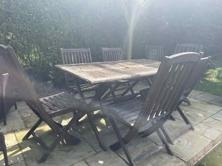 Photo of free Teak garden table and 6 chairs (Bramcote, notts) #1