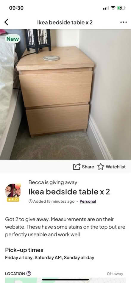 Photo of free Ikea bedside table x 2 (Archway N19) #2