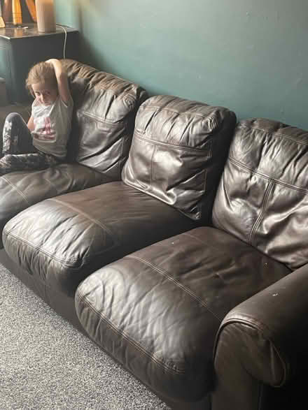 Photo of free Brown leather suite (Bury BL9) #1