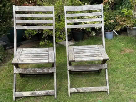 Photo of free 2 wooden garden chairs (Chelmer village CM2) #1