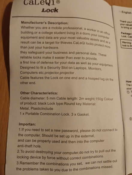 Photo of free Laptop/Notebook Computer Lock (Napsbury AL2) #3