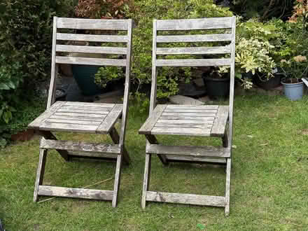 Photo of free 2 wooden garden chairs (Chelmer village CM2) #2