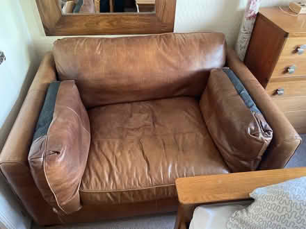 Photo of free Tan leather love seat (Chester CH2 3JY) #1