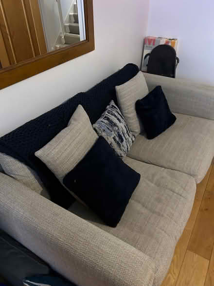 Photo of free 3 Seater Beige Sofa with Throw & Pillows (Locksbottom BR6) #2