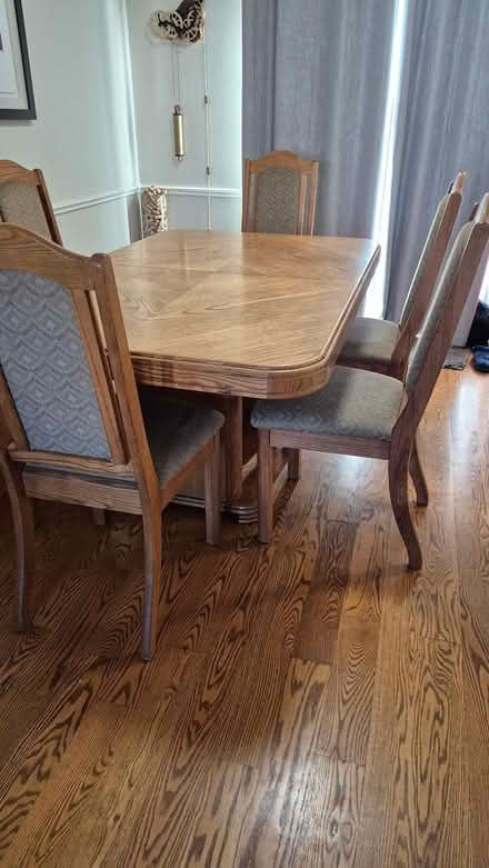 Photo of free Dining room table, leaf, 8 chairs (Meadowvale) #1