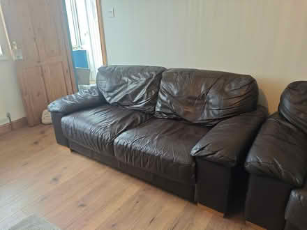 Photo of free Brown Leather sofas (Moulton NN3) #4
