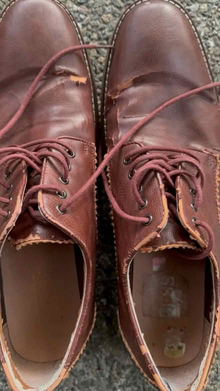 Photo of free Brown leather-vinyl shoes, size 12 (1075 Valencia Avenue) #1