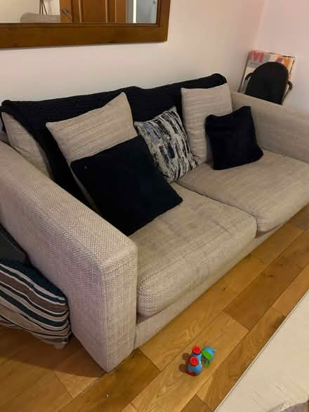 Photo of free 3 Seater Beige Sofa with Throw & Pillows (Locksbottom BR6) #3