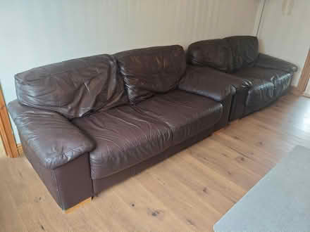 Photo of free Brown Leather sofas (Moulton NN3) #1