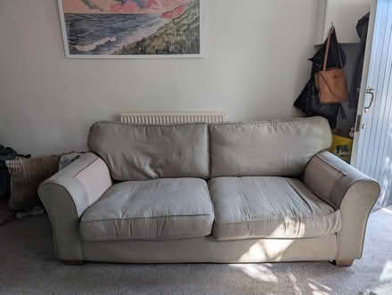 Photo of free Beige 3 seater settee and chair (Hade Edge, Holmfirth HD9) #1