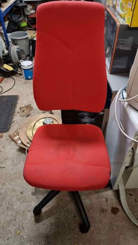 Photo of free Fabric office chair with wheels, adjustable height - red (Caversham Heights RG4) #1