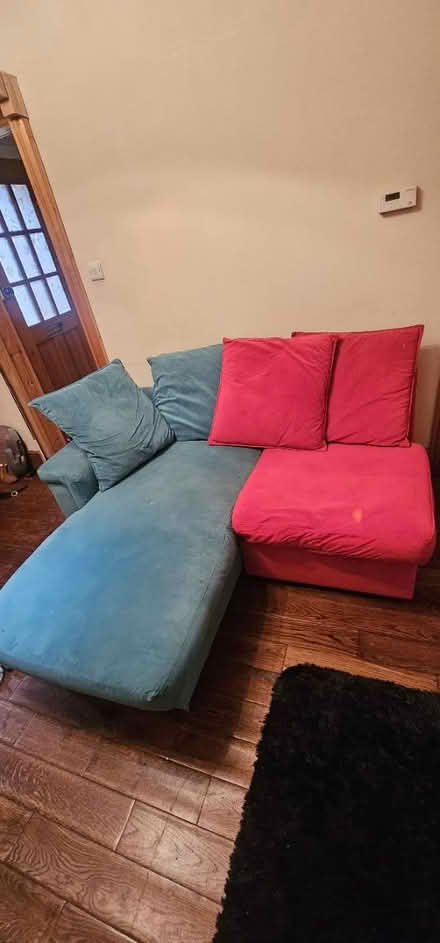 Photo of free Red and blue sofa set with chaise (W12) #1