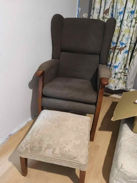 Photo of free Brown armchair and footstool (Bartley Green B32) #2