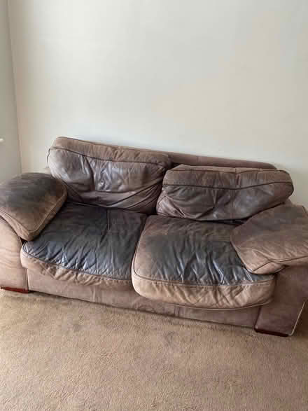 Photo of free Brown Leather Sofa x 3 & 2 Seater (Ulverley Green B91) #2