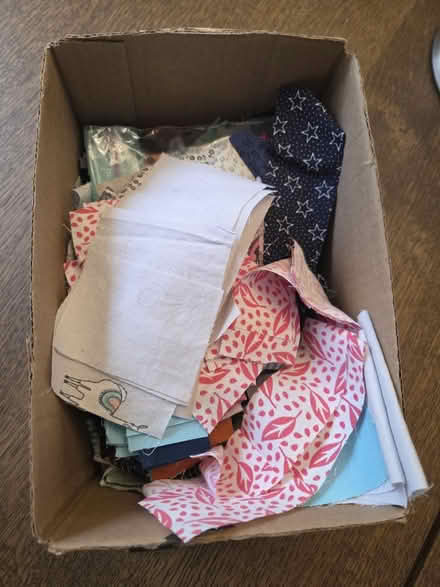 Photo of free Box of cotton fabric scraps (Foster Farm) #1