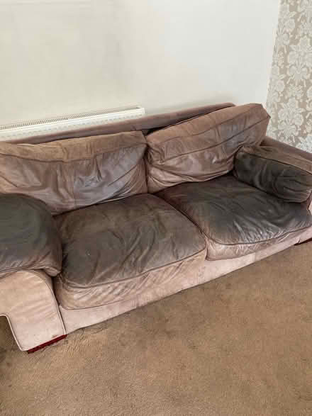 Photo of free Brown Leather Sofa x 3 & 2 Seater (Ulverley Green B91) #1