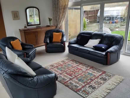 Photo of free 4 piece leather sofa set. Navy (Morpeth, NE61) #1