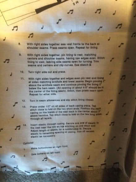Photo of free Musical Pattern Vest (Cut & Sew) (near Feasterville) #3