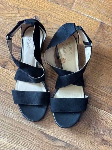Photo of free Size 8 Black Suede Sandals (Clason Point Bronx NY) #1