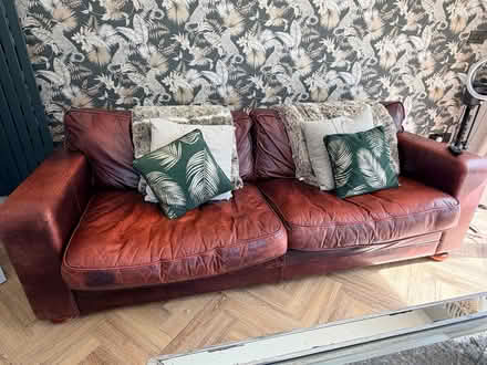 Photo of free Large red sofa and two arm chairs (Wellswood TQ1) #1