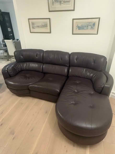 Photo of free 3 seater leather sofa and armchair (Five Ways SW15) #1