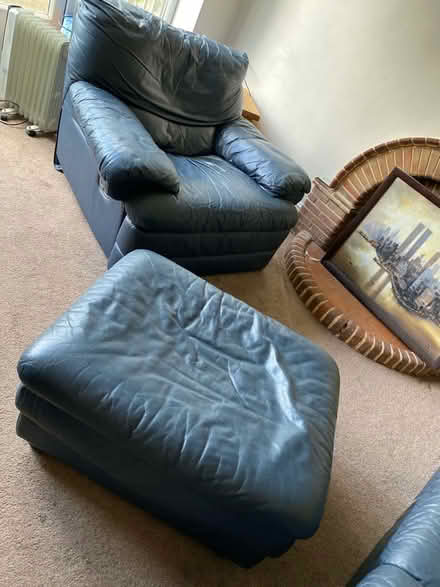 Photo of free Navy Sofa and chairs - 1 recliner (Ulverley Green B91) #2