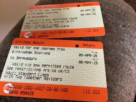 Photo of free 2 x Two Together one way train tickets Birmingham-Shrewsbury (Lee SY12) #1