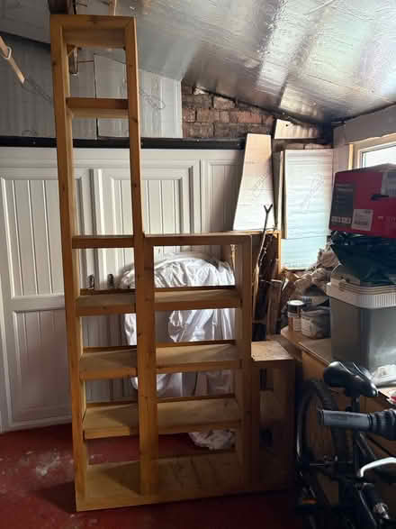Photo of free Tall wooden shelving unit (Riddlesden) #1
