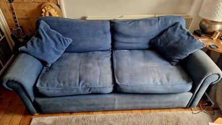 Photo of free 3 seater blue sofa (Hornsey N8 London) #2