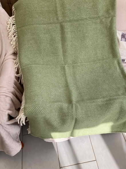 Photo of free Green and cream blanket/throw with cream tassels (Rothley LE7) #1
