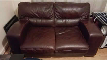 Photo of free Brown leather dfs sofas (Brixton Hill SW2) #2