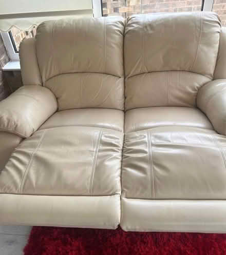 Photo of free 2 seater reclining leather sofa & footstool (Escomb DL14) #2