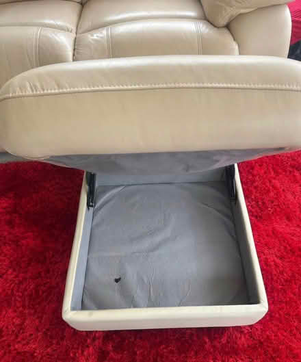 Photo of free 2 seater reclining leather sofa & footstool (Escomb DL14) #4