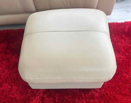 Photo of free 2 seater reclining leather sofa & footstool (Escomb DL14) #3