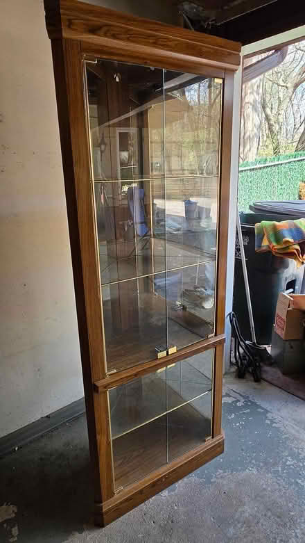 Photo of free Temp Oak Corner Curio Cabinet (Lake Mills) #1