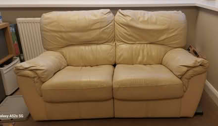 Photo of free 2 x 2 seater cream leather sofas (LS16 Adel) #1