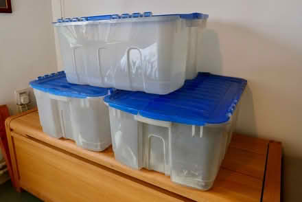 Photo of free 3 Large plastic storage boxes (Deptford SE8) #1
